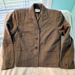 Talbots Petites Pure New Wool Blazer Women’s Sz 14 Brown Four Button Design EUC